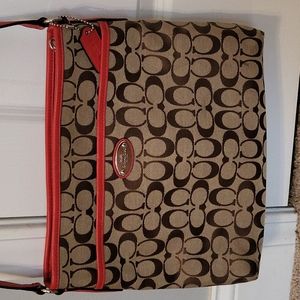 Coach Crossbody File Signature Canvas Zip Shoulder Bag, Khaki/Orange